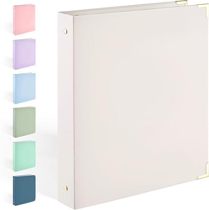 Sooez 3 Ring Binder with Metal Corners, Cute 1 Inch Binders Fits 175 Sheets of Paperwork, Three Ring Recipe Binder with Pocket for Women School Home Office Supplies, Letter Size 8.5" x 11", Beige