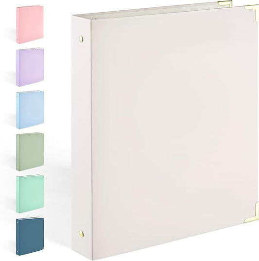 Sooez 3 Ring Binder with Metal Corners, Cute 1 Inch Binders Fits 175 Sheets of Paperwork, Three Ring Recipe Binder with Pocket for Women School Home Office Supplies, Letter Size 8.5" x 11", Beige