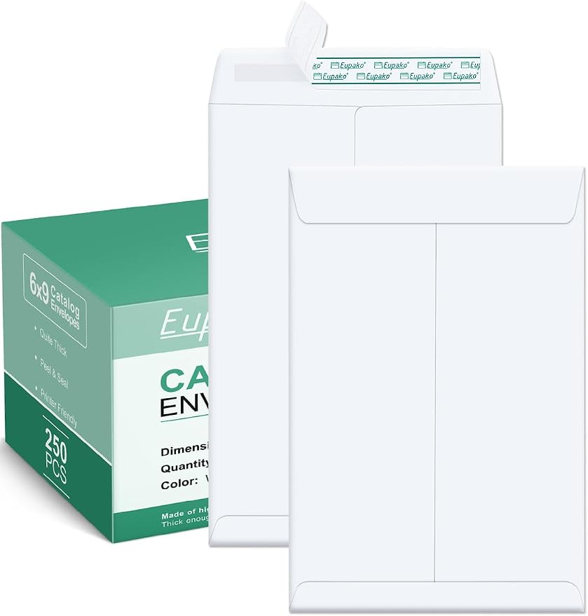 Eupako Catalog Envelopes 6x9 Small White Envelopes Self Seal 250 Pack for Mailing, Organizing, Storage