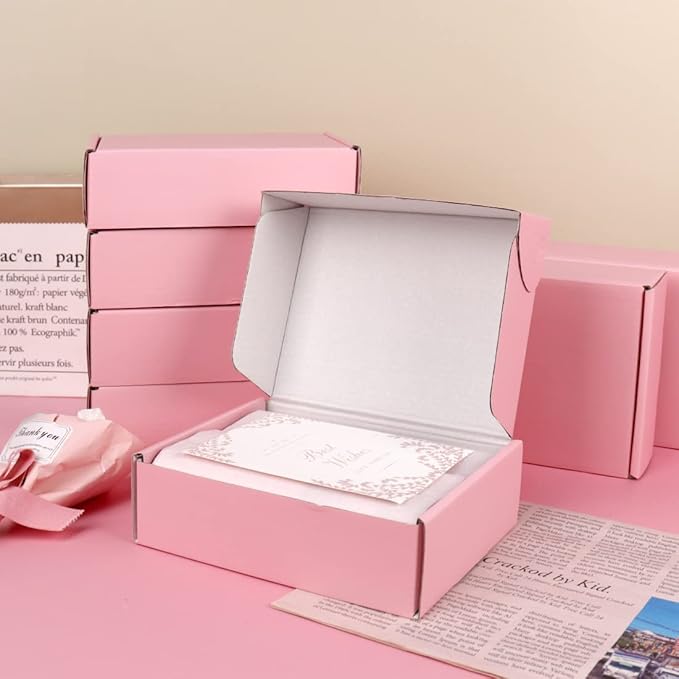 Shipping Boxes Small 6x4x2 Inches, Pink Cardboard Boxes for Packaging, Corrugated Mailing Boxes for Small Business (Pack of 20)