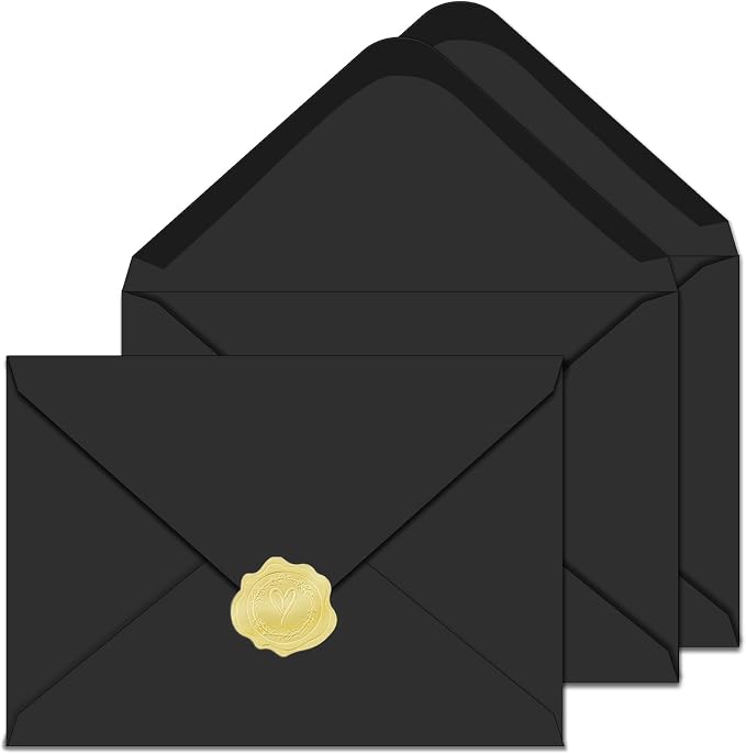 A7 Envelopes 30 Pack Black 5x7 V Flap Thick Invitation Envelopes | 150gsm,for 5x7 photos,cards,wedding,birthday,graduation,party,announcements,baby shower,holiday mails,with Stickers