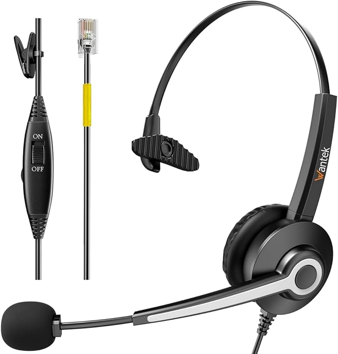 Wantek Monaural RJ9 Call Center Headset with Noise Cancelling Mic, Corded Office Headset with Mute for Avaya Phones