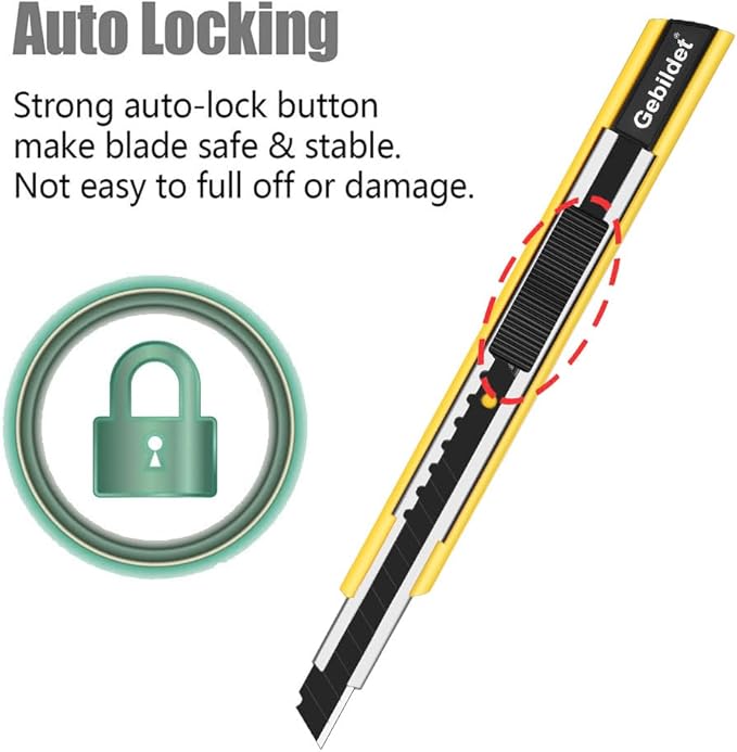 5pcs Right and Left Hand Self-Lock Cutter /9mm Snap Off Blades /60 Blade /Utility Knife /Graphic Knife (Yellow Holder)