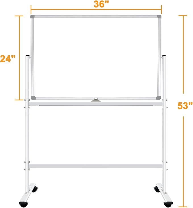 Double-Sided Dry Erase Board with Stand 36"x24", Magnetic Mobile White Board Rolling Whiteboard on Wheels Drawing whiteboard with Stand for Kids & Adults, 2 Eraser, 10 Markers, 12 Magnets