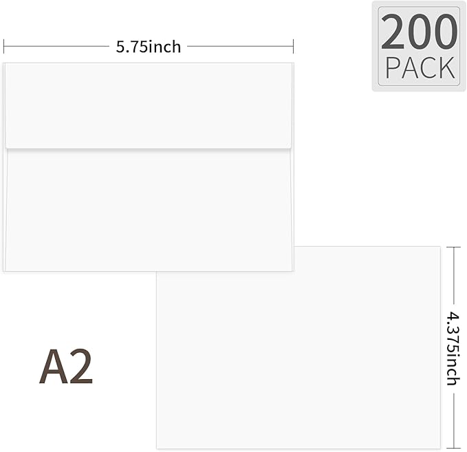 A2 Envelopes Bulk White 200 Pack 4.375x5.75 Invitation Envelopes Self Seal for Wedding Birthday Party Baby Shower Thank You Notes, Greeting Cards (200 PCS white)