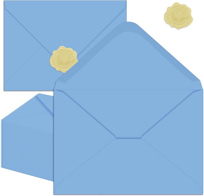 YINUOYOUJIA 4x6 Envelopes A4 Envelopes for Invitations (50, Blue01) | Golden Stickers with Envelopes,Self Seal,for Wedding, Invitations, Photos, Postcards, Greeting Cards, Mailing