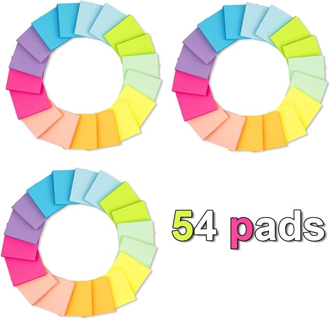 (54 Pack) Pop Up Sticky Notes Refill,3x3 in Popup Notepads,Accordion Stickies Super Sticking Power,Office School Memo Note Pads Bright Colors,Post on Windows Doors,Recyclable,Easy to Write on