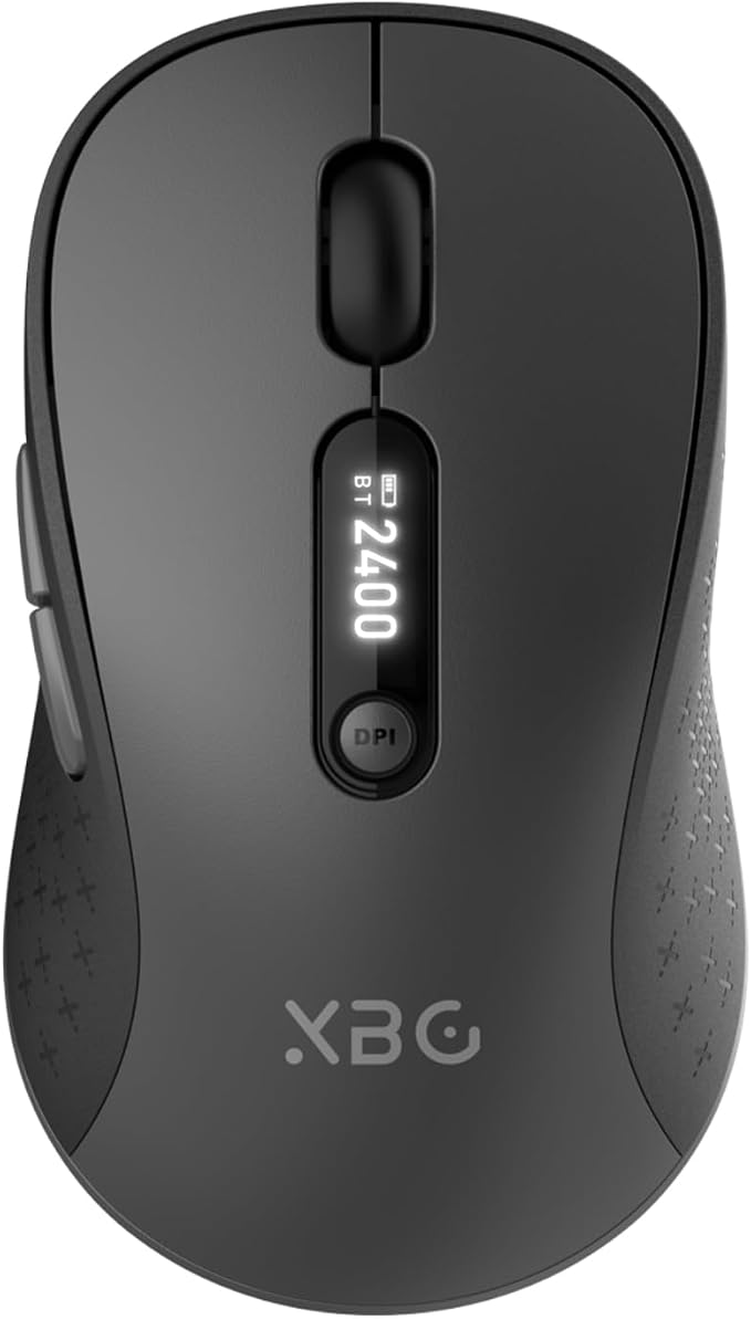 XBG B15Pro Tri-Mode Wireless Bluetooth Mouse with LED Display for Laptop | Bluetooth 5.0/4.0 & 2.4G, 2400 DPI, 500mAh Type-C Rechargeable, Ergonomic Silent Click, Multi-Device for PC Tablet Office