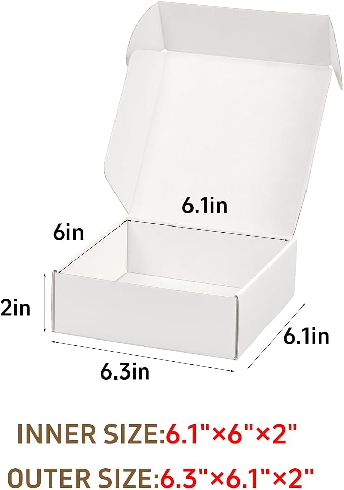50 Pack 6"x6"x2" White Small Shipping Boxes for Packaging Small Business | Corrugated Cardboard Mailer Boxes, Small Boxes for Shipping, Jewelry Mailing