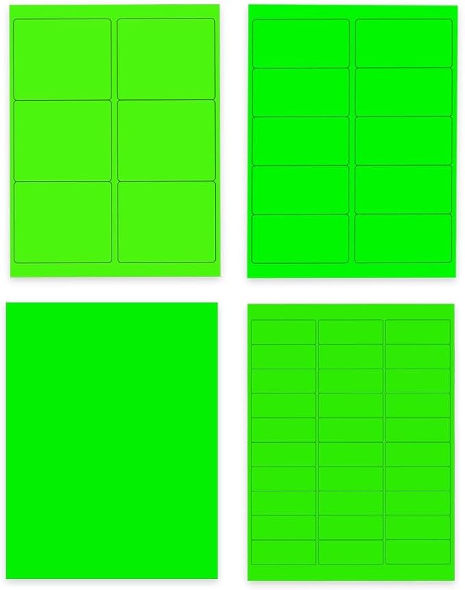 JAM PAPER Shipping & Mailing Address Labels - Multi Size Assortment - Neon Green - 370/Pack