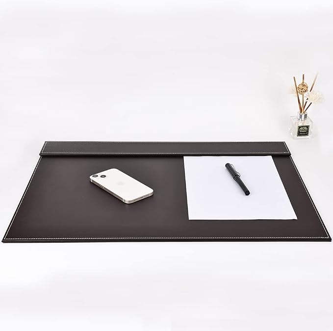 Ultra-Smooth PU Leather Desk Pad & Mat Office Desk Drawing & Writing Board A3/ A4 File Paper Clip Table Protector Mat on Top Large 24''x18'' (Brown)
