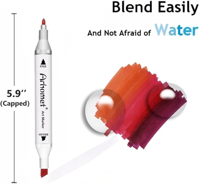 Arhomet 6 Colors Red Rose Flower Colors Alcohol Markers Set, Dual Tips Art Markers Drawing Sketched Double Tipped for Adults Beginner Artists (Red)