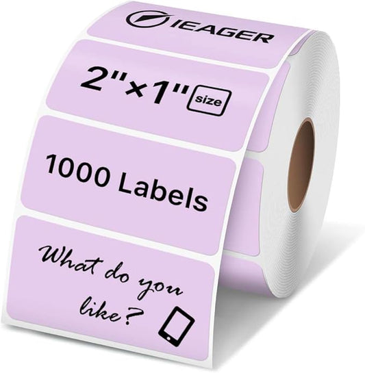 iEager 2x1 Inch Thermal Labels, Purple Rectangle Thermal Printer Stickers, Durable Shipping Label Printer Sticker for Barcode, Name, Address, 1000 Labels/Roll