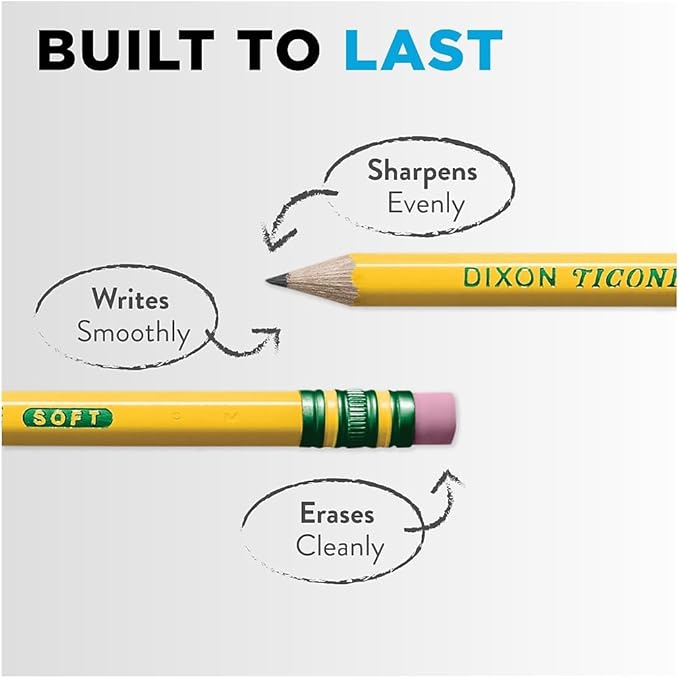 Ticonderoga Wood-Cased Pencils, 1 B Extra Soft, Yellow, 12 Count