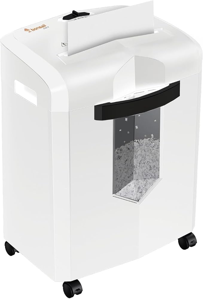 Bonsaii C266-B Micro Cut Shredder, Easy-Carry Handle, 12-Sheet, P-4 Security, 60 Min Continuous, CD/Credit Card, Jam-Proof, 4.2 Gal Bin, Ideal for Home Office Use, White/Gray