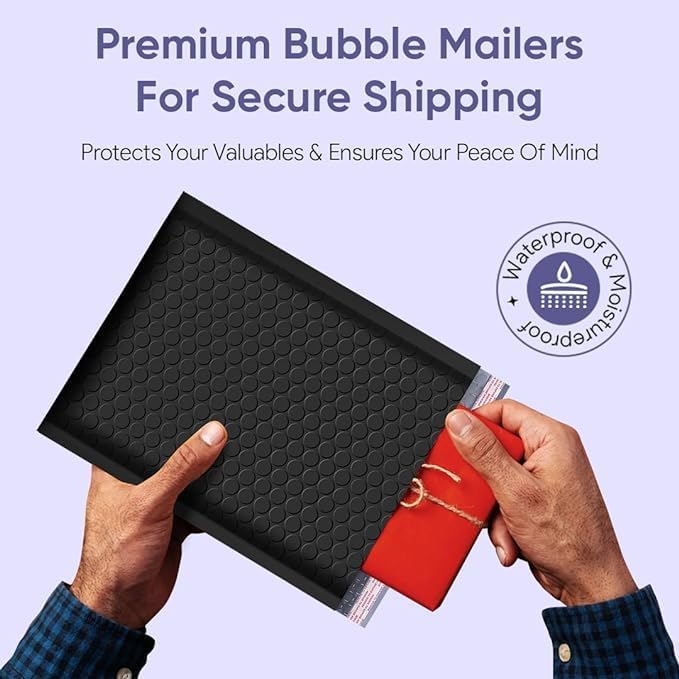 Black 8.5x14.5 Inch Poly Bubble Mailers #3 |Self Seal Padded Envelopes | Air Cushioned Bubble Mailer | Usable Size 8.5x13.5 Inch | 100 Pack Bulk | Waterproof | Lightweight Mailing Shipping Bags