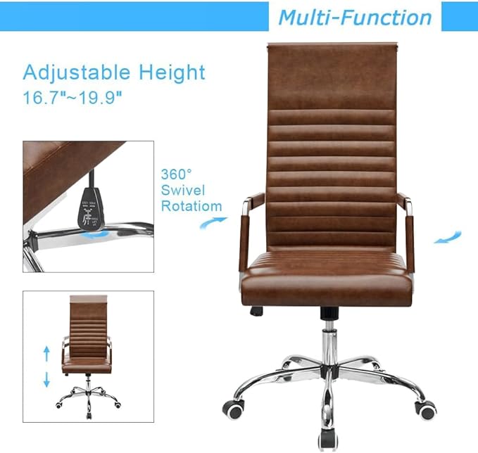 Furmax Ribbed Office Chair High Back PU Leather Executive Conference Chair Adjustable Swivel Chair with Arms (Bicolor Retro Brown)