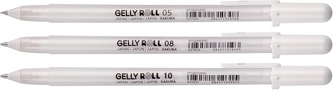 SAKURA Gelly Roll Basic White Gel Pen Set of 3, Assorted Sizes | Opaque Pens for Highlights, Drawing & Crafts