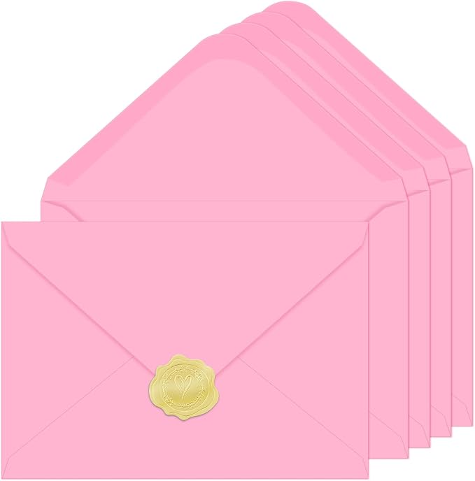A7 Envelopes 100 Pack Pink 5x7 V Flap Thick Invitation Envelopes | 150gsm,for 5x7 photos,cards,wedding,birthday,graduation,party,announcements,baby shower,holiday mails,with stickers