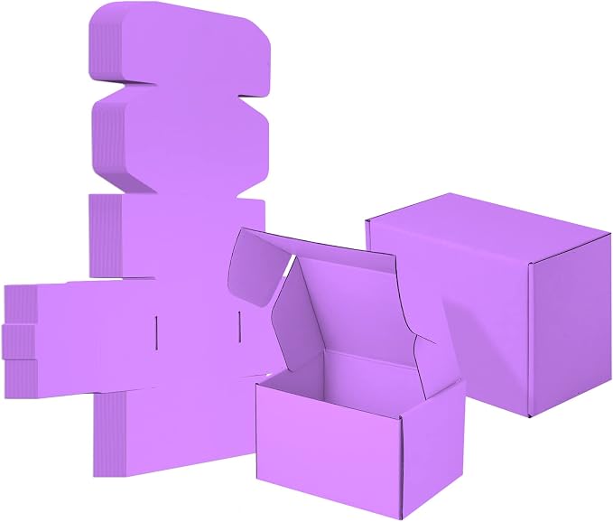 25 Pack Small Shipping Boxes Purple Corrugated Cardboard Box 7x5x4 inches，Corrugated Box for Packaging Small Business,Mailing Packing Literature Mailer,Shipping Gift Boxes