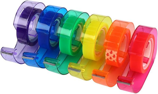 Eagle Rainbow Tape Dispenser with 6 Colored Adhesive Tapes - 1/2” Semi-Transparent Tape for Office, Crafts, School (6-Pack, Built-in Cutter, Multi-Color)
