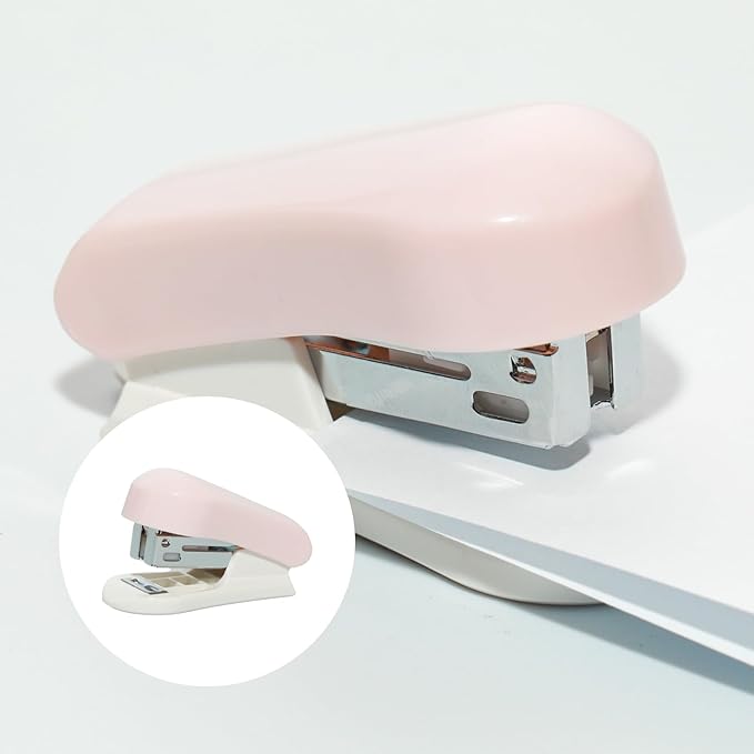 Lilaly 1 Pack Staplers for Desk Staplers, Blue Stapler, Miniature Stapler with Staples Staplers Office, Gift for Student or Office Use (Pink)