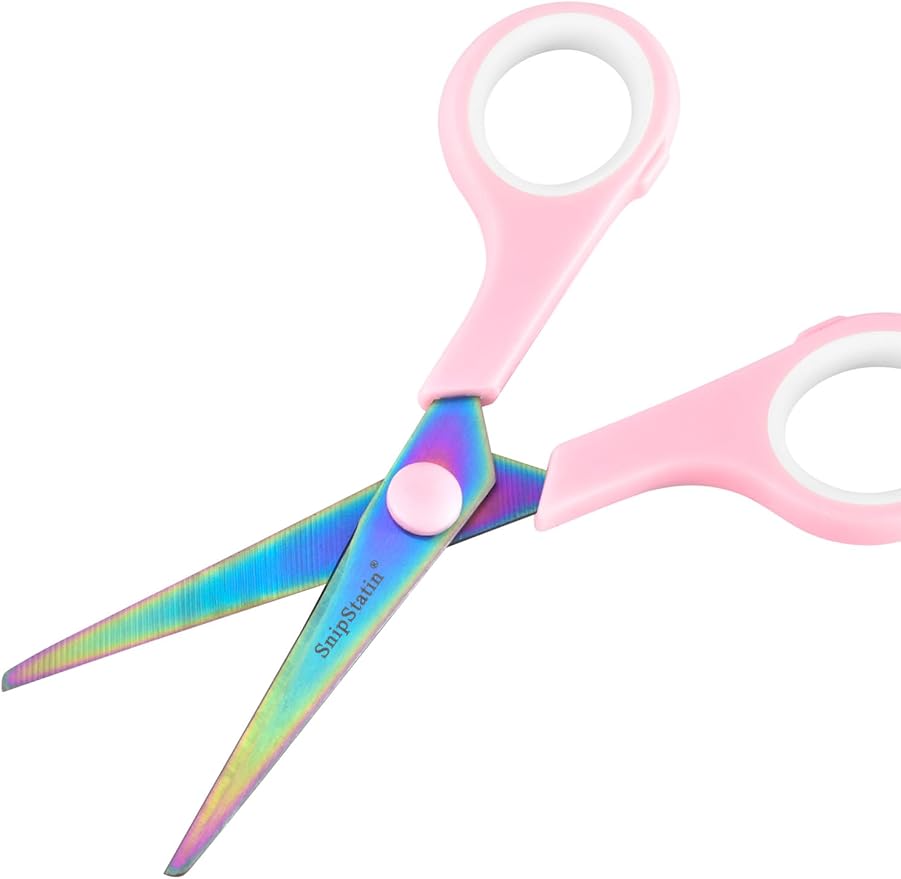 5" Small Craft Scissors All Purpose 3-Pack,Titanium Sharp Blades with Safe Blunt Tip, Semi-Soft Rubber Grip, Mini Shears for Adults & Kids, Sewing, School, Office, Paper, Scrapbook, Pink