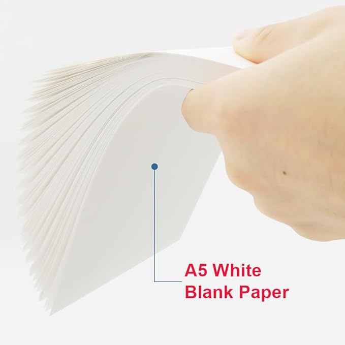 Half Letter Blank Paper, A5 100 Sheets/200 Pages Printer Paper, Unpunched, Blank Copy Paper, 100gsm, White, 5.8'' x 8.2''
