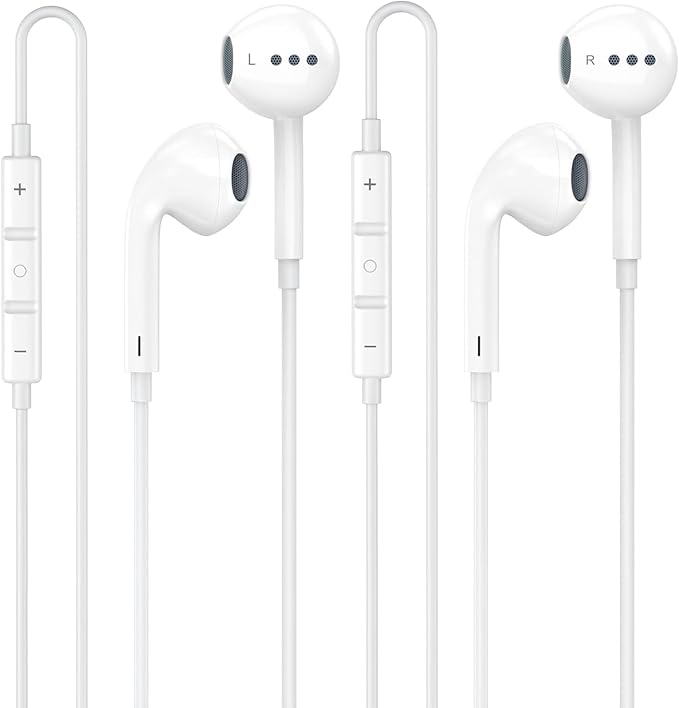 2 Packs for iPhone Headphones Wired Earbuds/Earphones with Built-in Microphone & Volume Control HiFi Stereo Nosie Reduction Compatible for iPhone 14 13 12 11 Pro Max XS XR X 8 7 6, Support All iOS