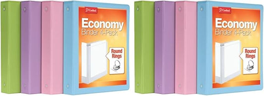 Cardinal 3 Ring Binders, Binders for School and Office, Durable 1.5 Inch, Round Rings, Holds 350 Sheets, ClearVue Presentation View, Non-Stick, Assorted Pastel Colors, 8 Pack (79552)