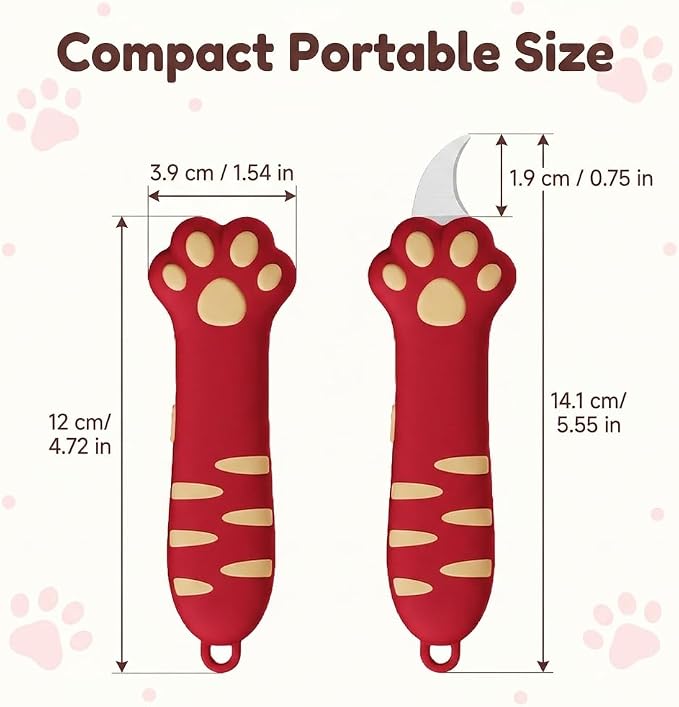 Cat Paw Box Cutter, Retractable Mini Utility Knife with Safety Lock Red | Mini Utility Knife with Ergonomic Paw Handle, Stainless Steel Blade for Opening Packages, Cardboard, Cartons & Tape