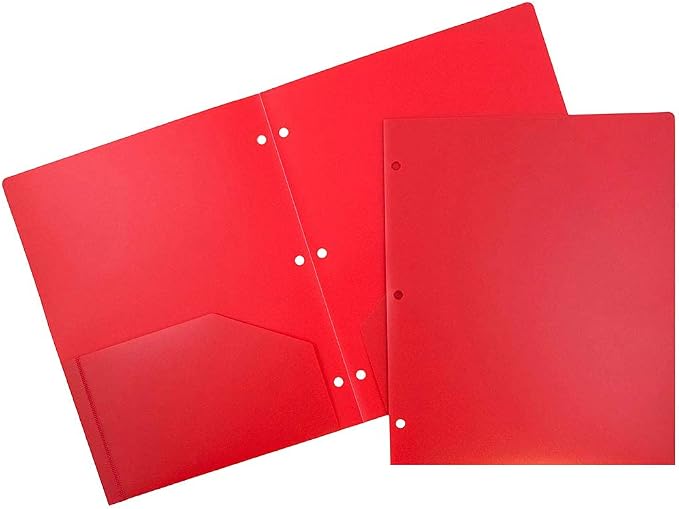 JAM PAPER Heavy Duty Plastic 3 Hole Punch Pocket Folders - Extra Tough School Folders - Red - 6/Pack