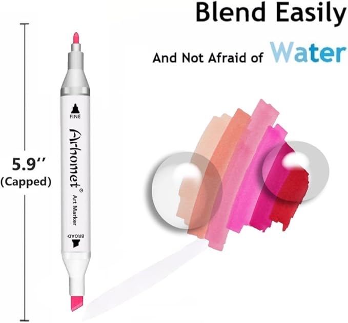Arhomet 6pcs Pink Alcohol Markers Set, Dual Tips Art Markers Drawing Sketched Double Tipped for Beginner Adults Artists (Pink)