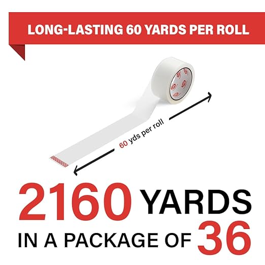 Simply Cool Packing Tape 36 Rolls, Clear Heavy Duty Packaging Tape for Shipping, Moving Boxes, Sealing, Mailing & Storage – Strong 1.88” Wide x 60 Yards Per Refill Roll, 2160 Yards Total