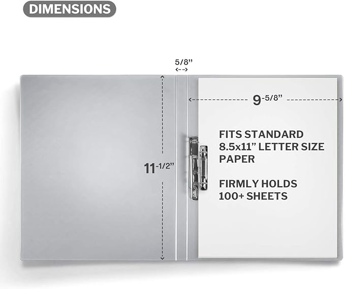 CRANBURY Punchless Clamp Binder (4-Pack, Gray), Ringless Binder Holds 100 Letter Size Pages, Documents, 8.5x11 Folder with Metal Clip for Home or Office, Transparent Acid-Free Poly