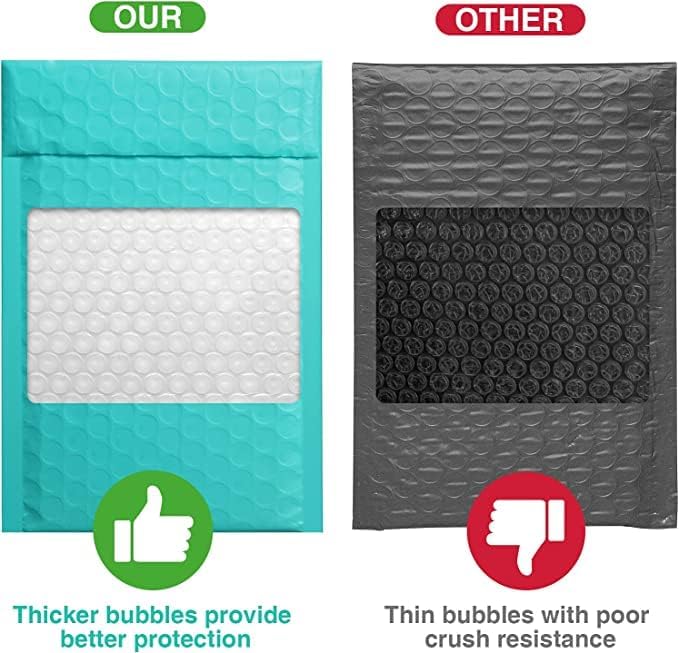 Metronic 500pc Small Bubble Mailer 4x8 Inch Teal Waterproof Padded Envelopes,Self-Seal Small Bubble Mailers Cushioning Bubble Envelopes for Shipping,Jewelry Makeup Supplies, Packaging Bulk