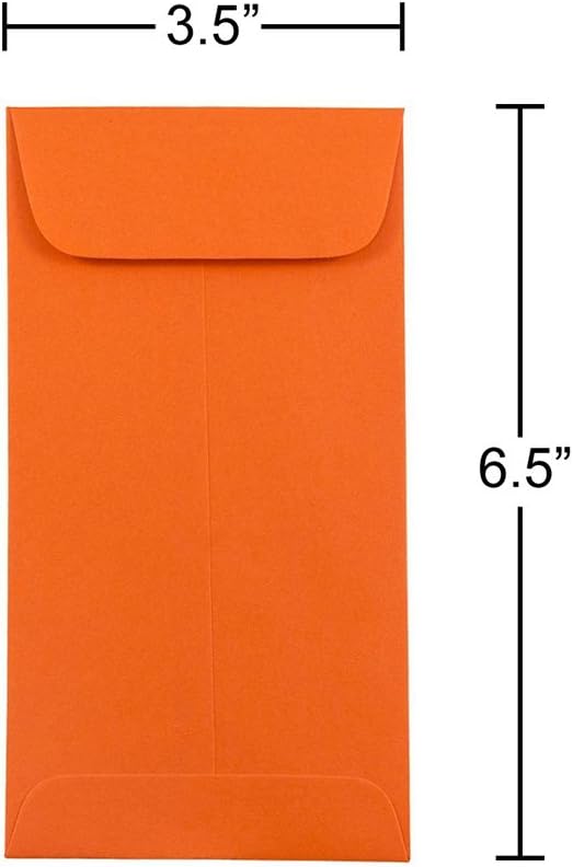 JAM PAPER #7 Coin Business Colored Envelopes - 3 1/2 x 6 1/2 - Orange Recycled - 50/Pack