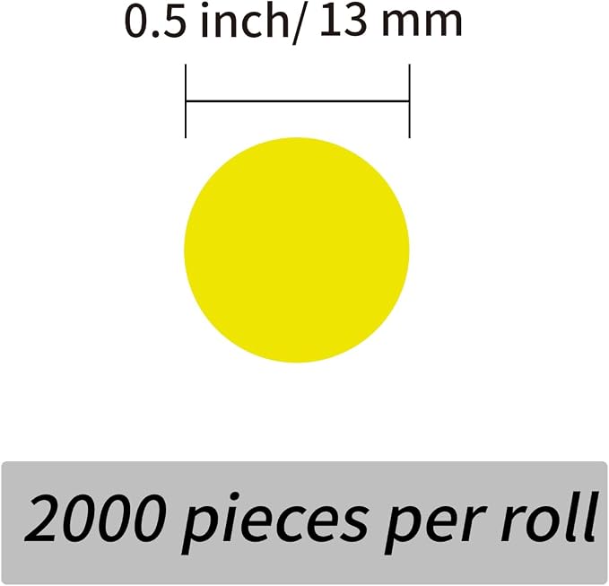 2000 Pieces 0.5 Inch Round Color Coding Labels,Circle Dot Stickers Used for Classroom Office and More,with Perforation Line (Yellow)