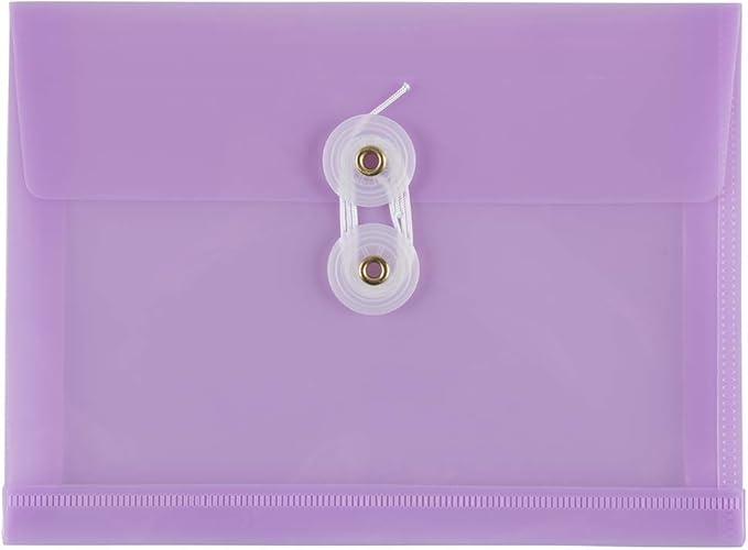 JAM PAPER Plastic Envelopes with Button & String Tie Closure - Index Size - 5 1/2 x 7 1/2 - Lilac Purple - 12/Pack