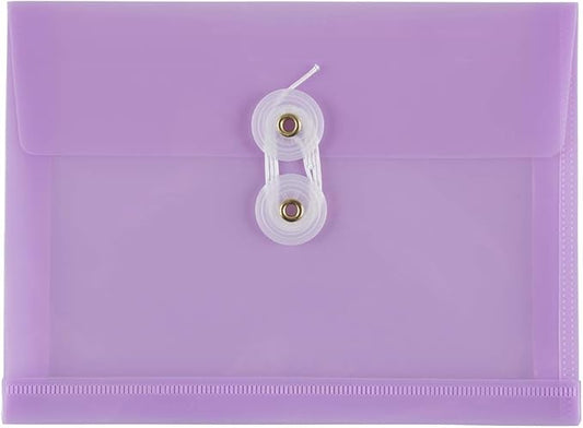 JAM PAPER Plastic Envelopes with Button & String Tie Closure - Index Size - 5 1/2 x 7 1/2 - Lilac Purple - 12/Pack
