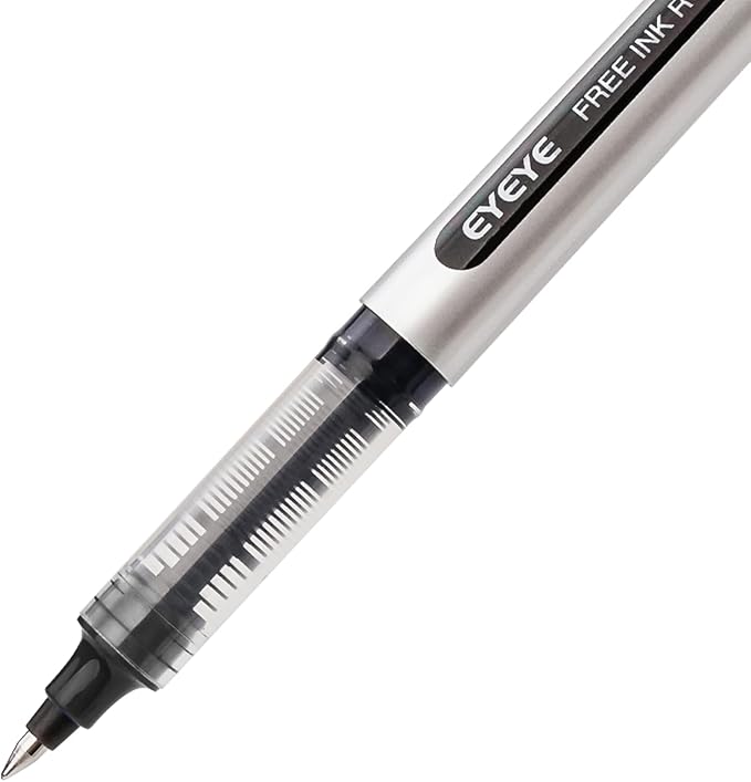 EYEYE Black Pens Pack of 12, 0.5mm Extra Fine Point Roller Ball Pen | Quick Drying Liquid Ink Rollerball Pen, Fine Point Smooth Writing Pen for Journaling Office Supplies Back to School Essential