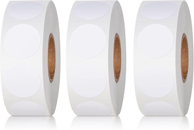 Hoewina 3000 Pcs White Dot Stickers, 1" Label Sticker Round White Coding Labels Circle Dots Labels Circle Stickers for Office,Classroom,Family（1000 Labels/Roll）