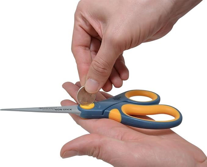 Westcott 8-Inch Non-Stick Titanium Scissors For Office and Home - Glide Adjust Technology - Grey/Yellow Craft, Fabric Scissors - 2 Pack