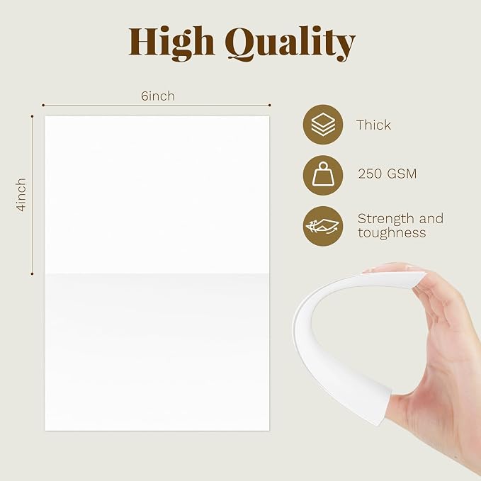 100 Pack Goefun Blank White Cards with Envelopes 4x6 | Goefun 4 x 6 Folded Cardstock and A6 Envelopes Self Seal 100 Pack for Invitations, Wedding, Thank You Cards & All Occasion
