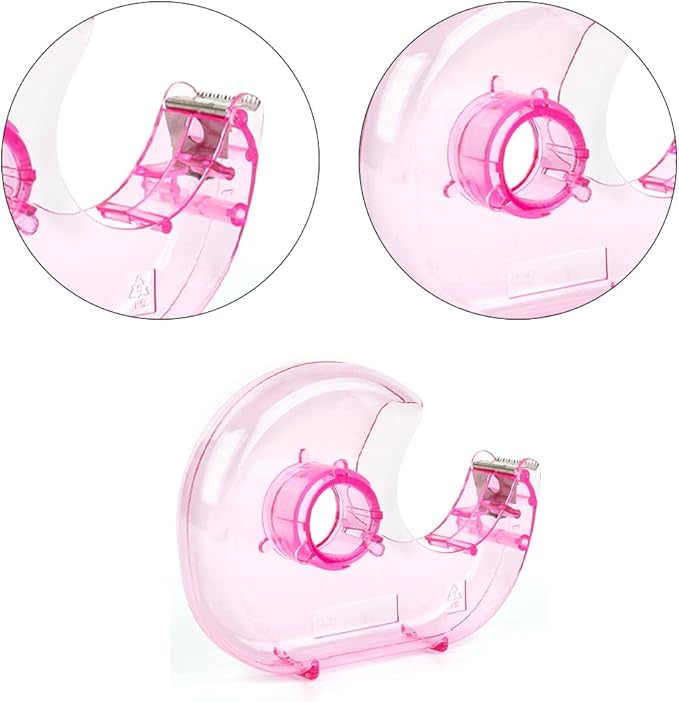 Small Tape Dispenser Desk Portable Adhesive Roll Holder Transparent on Refillable Hand Dispenser for Adhesive Tape Office Home(Random Color)