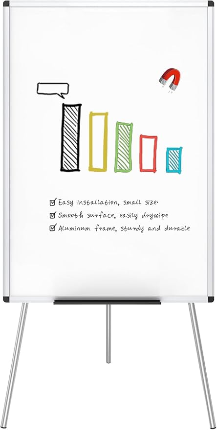 VIZ-PRO Magnetic Portable Easel Dry Erase Board, Flipchart Easel Stand Tripod Whiteboard, 24"W x 36"L