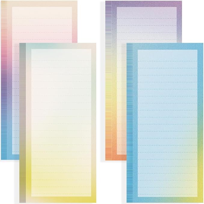 4 Pack Magnetic Notepads for Refrigerator, Full Magnet Back Design Magnetic Memo Pads, 50 Sheets Per Note Pads To-Do List, Shopping List (Retro Gradien Style)