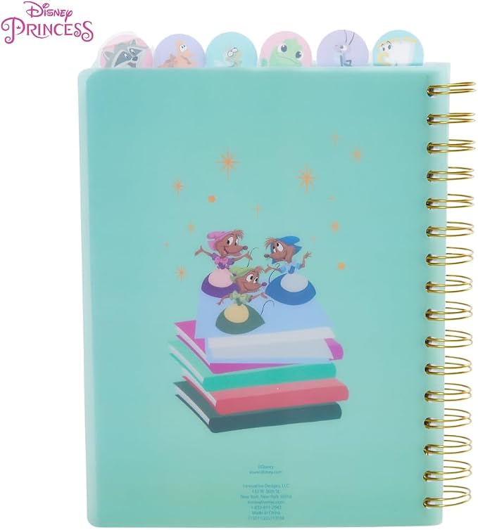 Disney Princess Tab Journal Notebook, Spiral Bound, Cute Dividers, 8 x 7 | Disney Spiral Notebook with 6 Dividers, Vinyl Cover for School, Cinderella, Ariel, Belle, Tiana Pocahontas, Mulan, Rapunzel