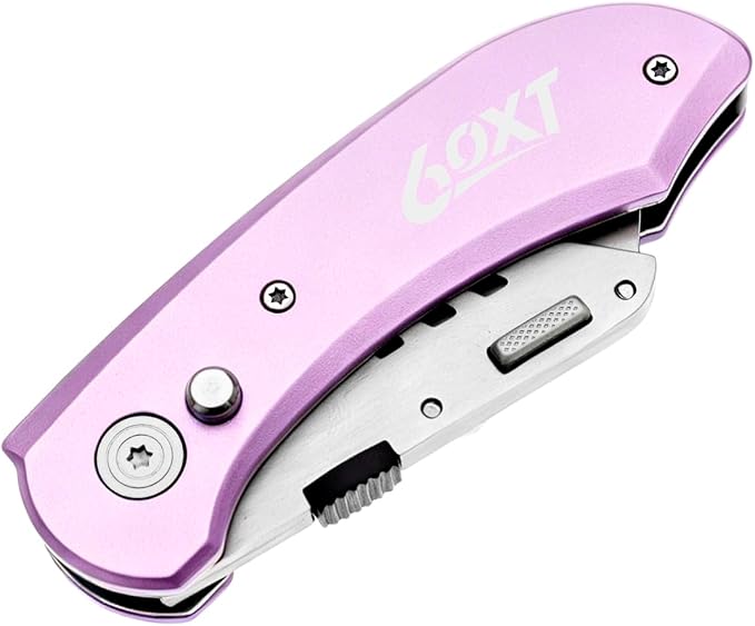 Utility Knife Folding Safety Lock Quick Change with 10 Extra SK5 Replacement Blade Lightweight Aluminum Handle & Pocket Clip Multi-Use Box Cutter Office Home Art Diy Great Gift Choice (New.Pink)