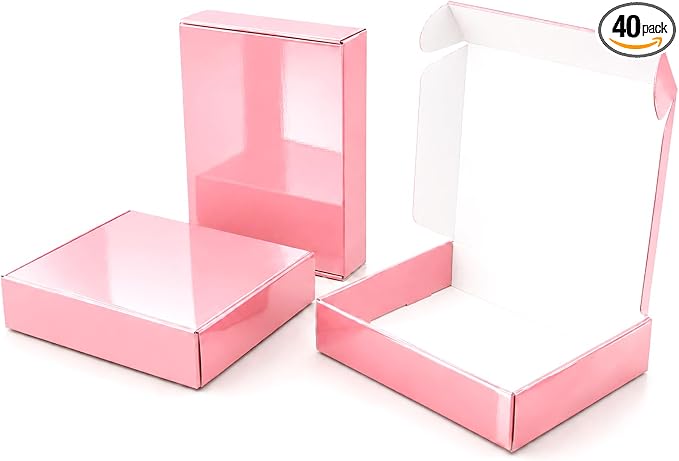 10x8x2 in Shipping Boxes 40 Pack, Glossy Pink Corrugated Cardboard Boxes for Shipping Small Business